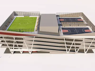 Multi Storey Parking Plaza with Rooftop Sports Court Low-poly 3D model