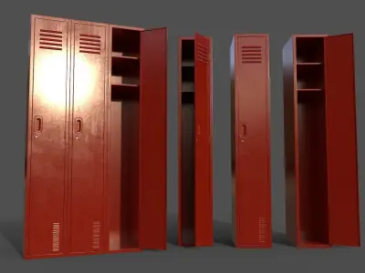 PBR School Gym Locker 03 - Red Low-poly 3D model