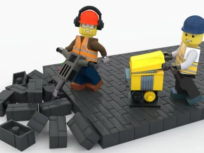 Lego two workers with tools 3D model