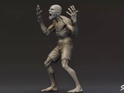 Zombie Statue Furious Pose Low-poly 3D model