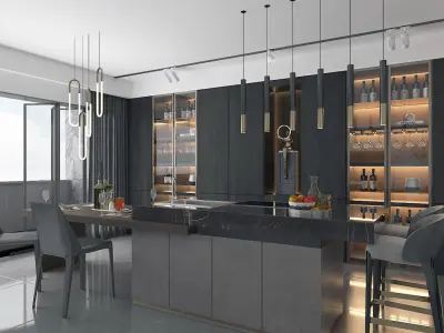 modern kitchen with island  3D model