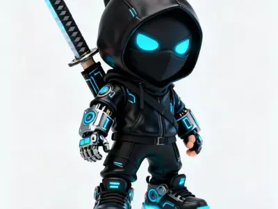 Cyberpunk Chibi Ninja 3D Character Low-poly 3D model