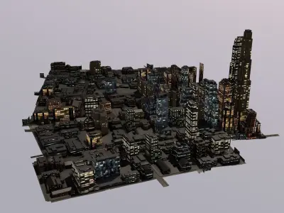LOWPOLY NIGHT CITY Low-poly 3D model