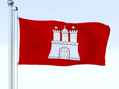 Animated Hamburg German State Flag Low-poly 3D model