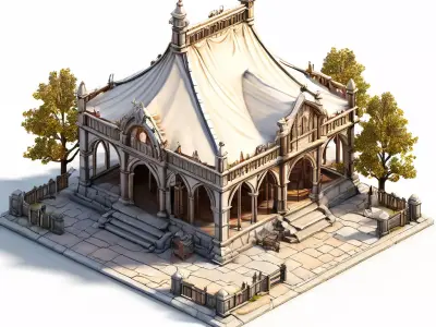 Medieval Tent Market Building 3D Model Low-poly 3D model
