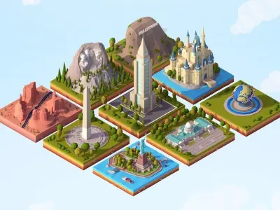  Polygonia Cartoon Low Poly Landmarks Mega Pack 