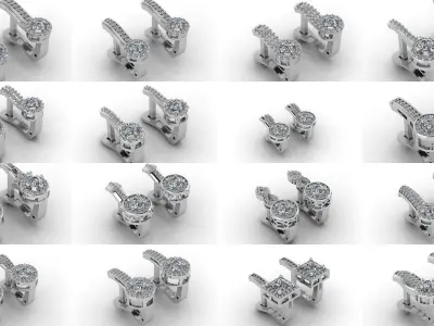 50 Files - STL - 3DM Women Earrings Stone Diamond Printable 3D Model Pack