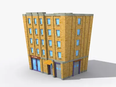 Cartoon Building x13 Low-poly 3D model