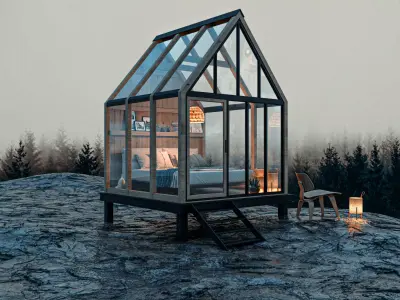 Cabin House Cliff House  in Forest  3D model