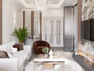 Classic livingroom and kitchen design 3D model