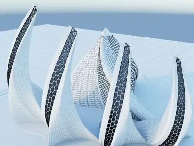 Hotel futuristic building with curves 3D model