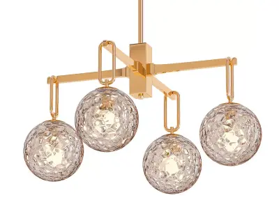 UNDIS four light chandelier in gold with glass balls 3D model
