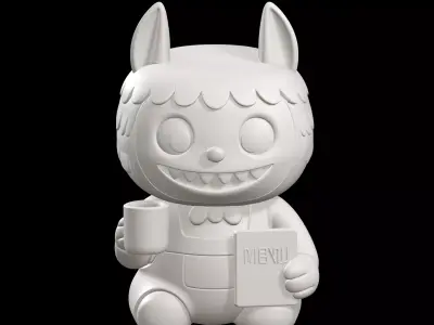 Labubu Chibi Scholar Figurine With Coffee Mug And Book 3D print model