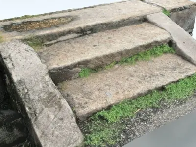 Stairs old stone staircase with grass growing Low-poly 3D model