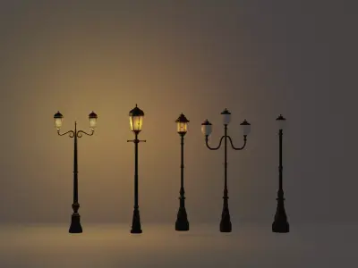  All Lantern in the park with light PBR Game-ready Low-poly 3D model