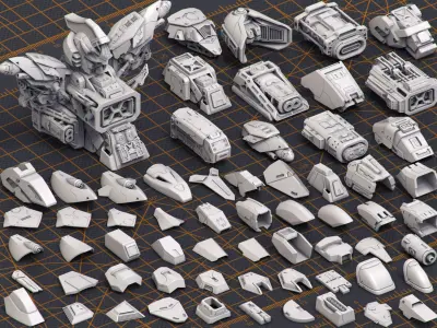 Mech Warrior Hard Surface Kitbash 1 of 20 3D model