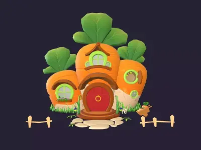 Asset - Cartoons - Background - House Carrot - Hight Poly Low-poly 3D model