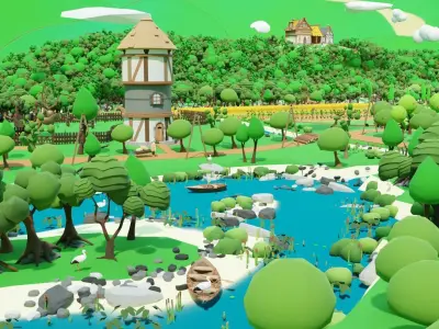 Slavic town Low-poly 3D model