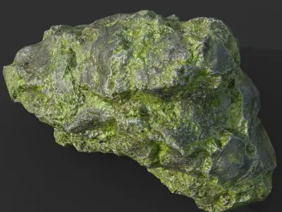 Low poly Damaged Jungle Mossy Rock Low-poly 3D model