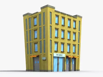 Cartoon Building x3 Low-poly 3D model