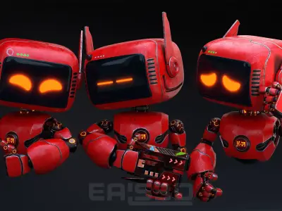 Cute Robot H-74 Red 3D model