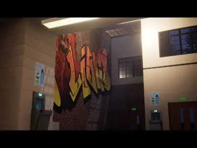 Modular School  Classroom with Hallway Low-poly 3D model