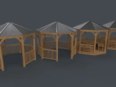 PBR Wooden Pergola Gazebo E2 Low-poly 3D model