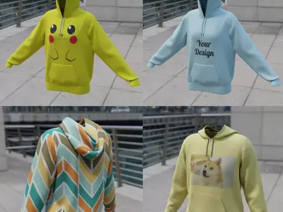 Replaceable print design hoodie sweatshirt 3D Model Pack