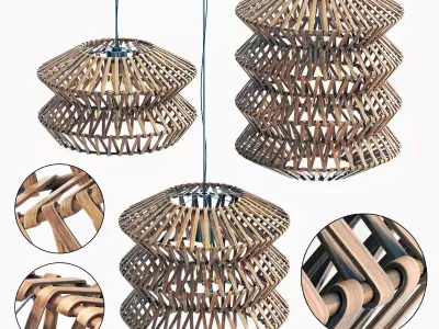 Lamp wood rattan wicker ZigZag 3D model