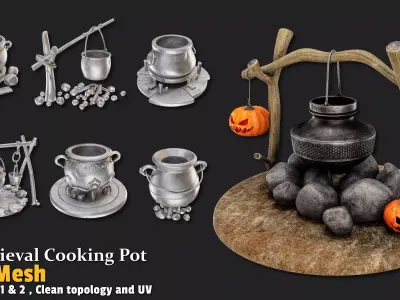 15 Medieval Cooking Pot Base Meshes 3D model