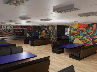fast food interior Low-poly 3D model