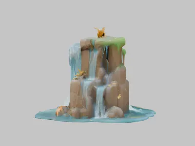 A stylized 3D model of a fountain Low-poly 3D model