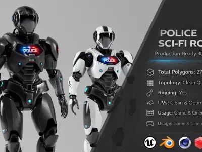 Police Sci-Fi Robot Rigged Low-poly 3D model