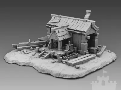 Cartoon sawmill 3D print model