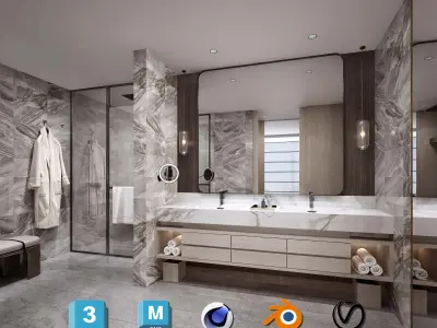 Complete Modern Bathroom 3D Model Set Low-poly 3D model