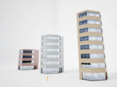 Japanese Office Buildings 01 - Background Buildings Low-poly 3D model