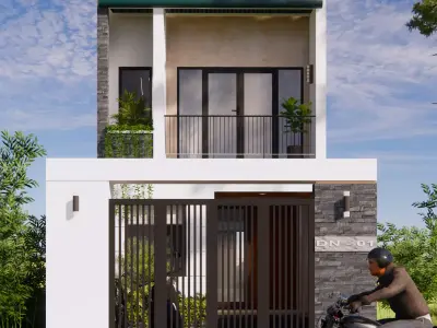 Two-story house  Low-poly 3D model