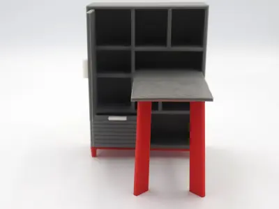 Big desk cabinet with drawers door and shelves  3D print model