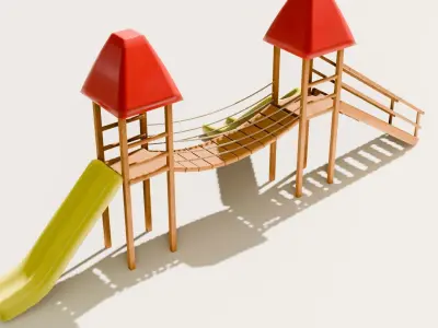 Playground castle with a slide Low-poly 3D model