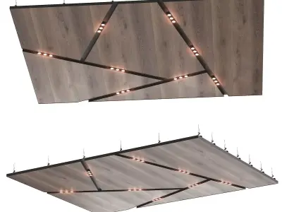 Wooden suspended ceiling with lighting 38 3D model