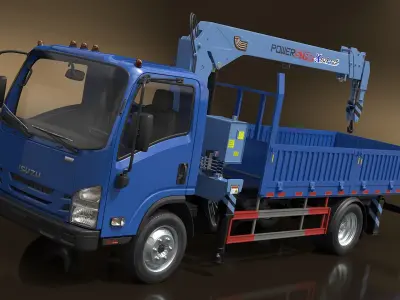  Blue ISUZU NPR Manipulator Truck Crane Simplified 