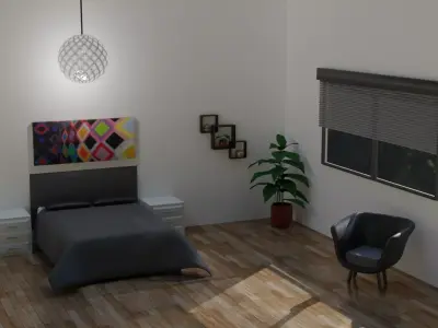 Bedroom with bed and chair 3D model