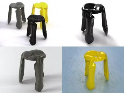Plopp three stools made of metal and copper 3D model