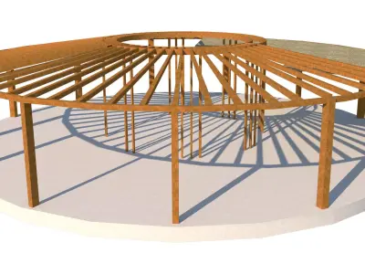 Circular wooden pergola 3D model