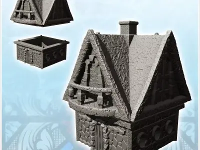 High roofed building with stone terrace and chimney 23 - Medieva 3D print model