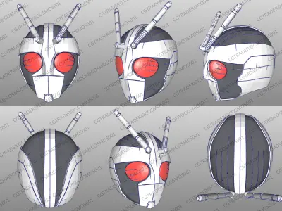 Kamen Rider RX Robo Rider Helmet paper papekura Low-poly 3D model