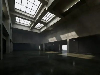 Industrial Skylight Hall Scene - Architectural Background - V3U3 Low-poly 3D model