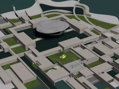 Futuristic Courtyard Villa with Pool and Lawn 3D model