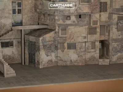 Arabic Old Low-Income Weathered Residential Building Low-poly 3D model