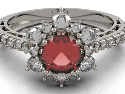 Elegant Ruby and Diamond Halo Engagement Ring 3D print model